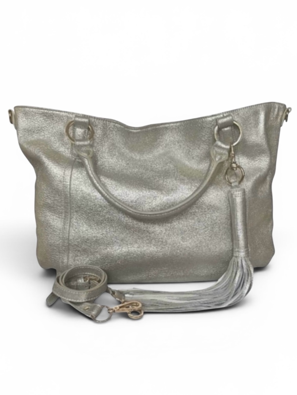 G.I.L.I. Metallic Champagne Gold Leather Roma 2 Tote Satchel Bag